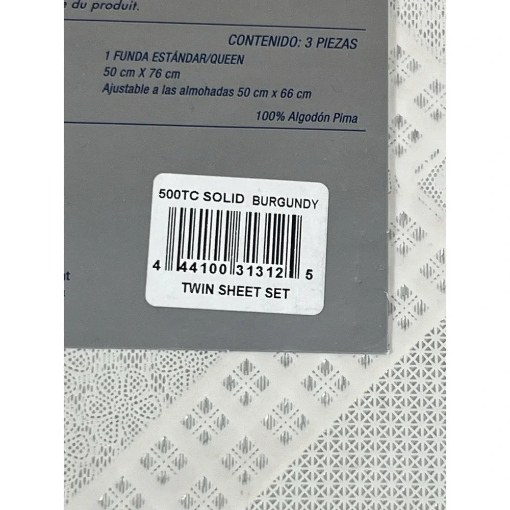 WAMSUTTA 500 Thread Count PimaCott TWIN Sheet Set BURGUNDY Solid Deep Fit